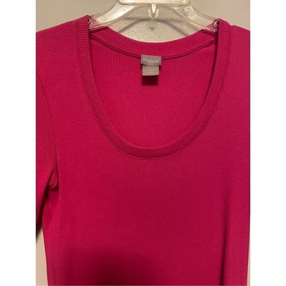 🔴 Hot pink Y2K style Ribbed Elbow-Sleeve Tee by Chicos size s - Picture 7 of 9